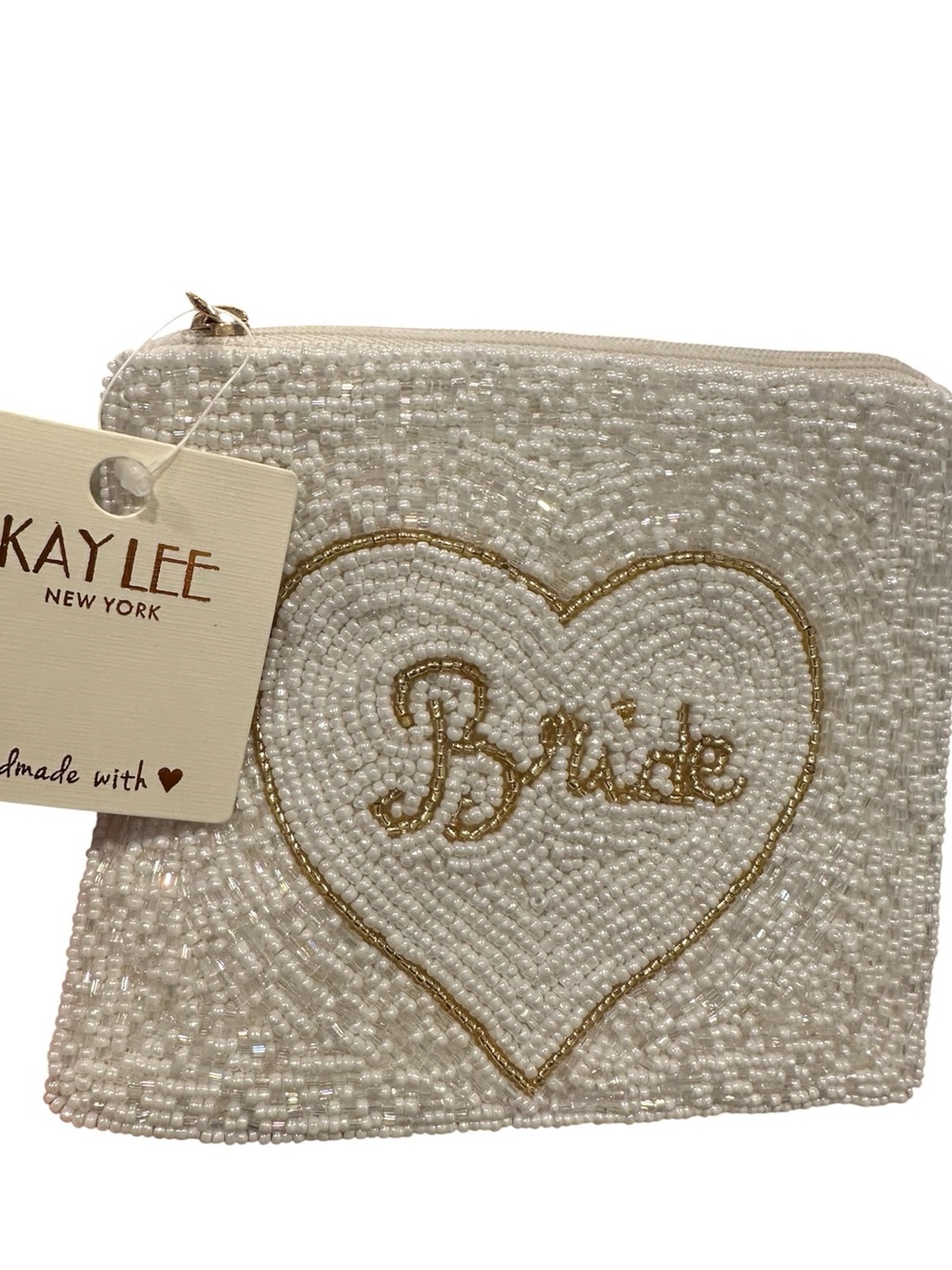White Beaded 'Bride' Cosmetic Bag